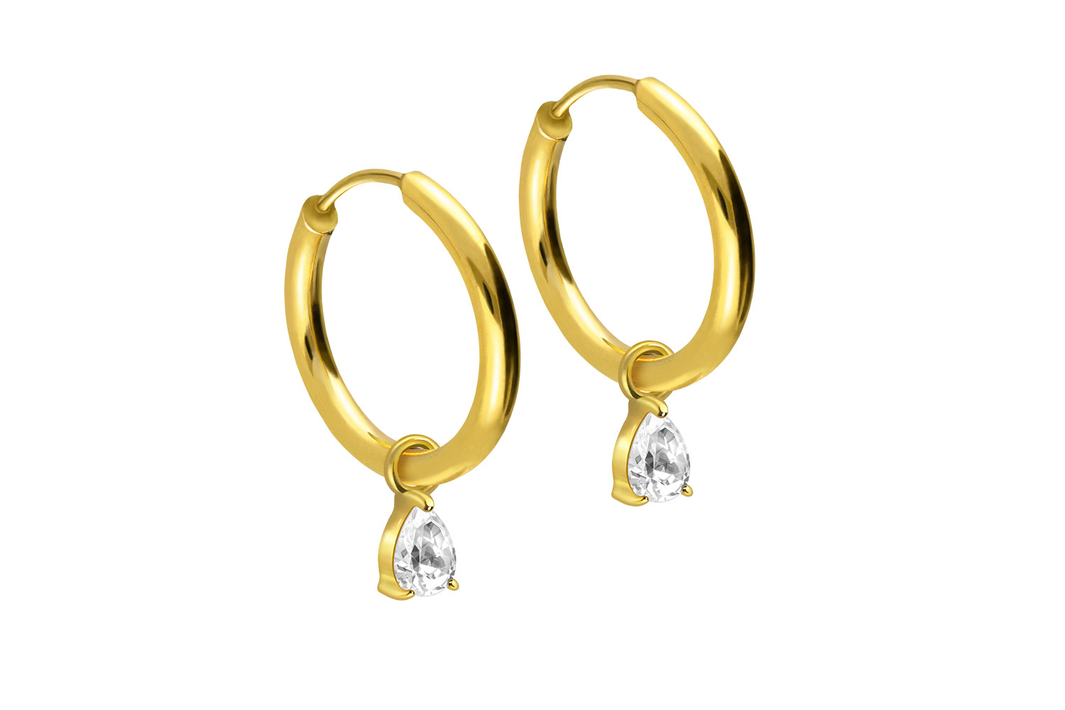 Chirurgenstahl Ohrclicker Creolen EINGEFASSTER KRISTALLTROPFEN von Piercingline